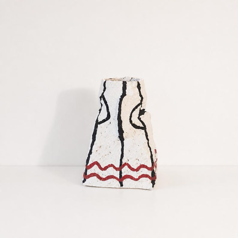 Handmade Paper Clay Sculptural Vase | Hand-painted Art Object, Upcycled Jar Decor image 4