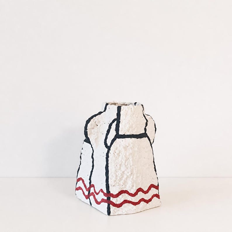 Handmade Paper Clay Sculptural Vase | Hand-painted Art Object, Upcycled Jar Decor image 5