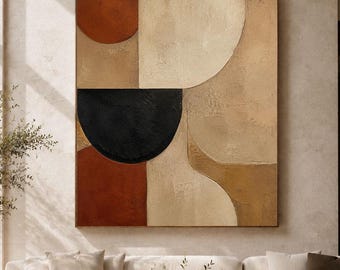 Abstract Textured Wall Art Wabi Sabi Oil Painting on Canvas Neutral Brown Beige 3D Impasto Palette Knife Art Modern Original Wall Decor