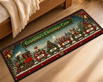 Personalized Christmas Tree Runner Rug, Custom Family Names Holiday Entryway Decor, Festive Home Gift