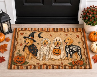 Golden Retriever Doormat, Welcome Home Mat, Halloween Porch Accent, Vintage Apartment Decor