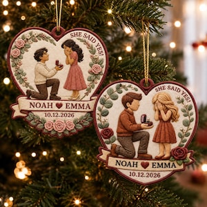 Ornamento a forma di cuore personalizzato "Ha detto sì" per la proposta di matrimonio, con nomi e data personalizzati, regalo di fidanzamento.