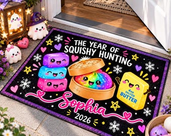 Personalized Squishy Hunting Doormat, Custom Name Welcome Mat, Gift for Squishy Lover