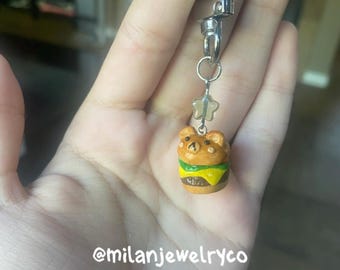 handmade polymer clay burger star keychain
