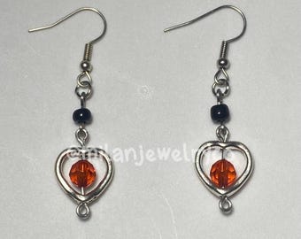 handmade black and red heart earrings