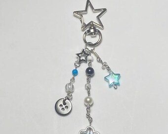 handmade beaded keychain, blue and black