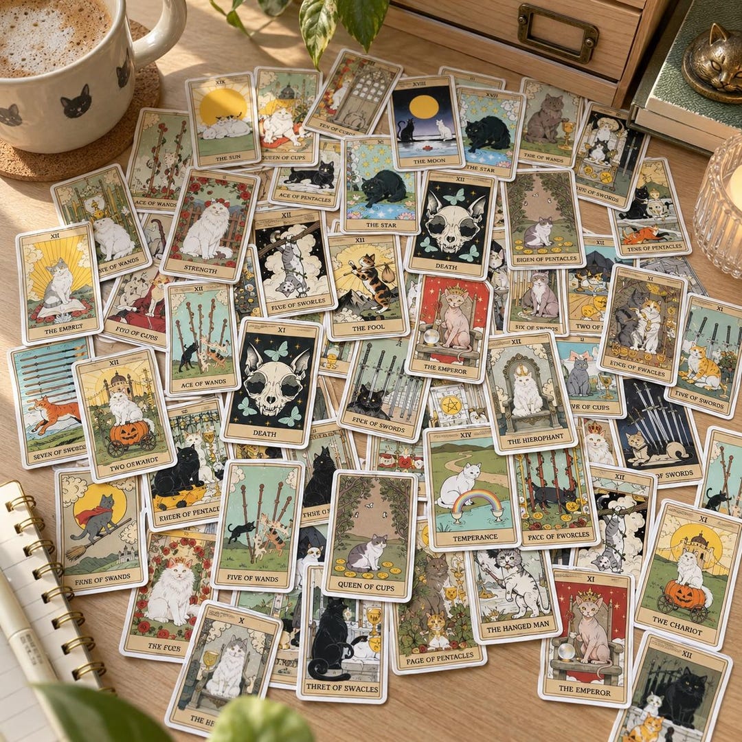 78piece Cat Tarot Sticker Pack, Vintage Tarot Card Stickers, Mystical ...