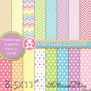 PRINTABLE Chevron Rainbow • 8.5x11 Digital Paper Pack • INSTANT DOWNLOAD