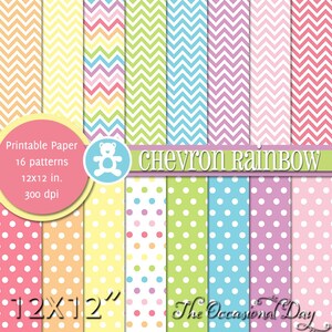 PRINTABLE Chevron Rainbow • 12x12 Digital Paper Pack • INSTANT DOWNLOAD