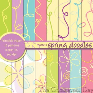 Papier do druku 8.5 X11 cala-Spring Doodles pastele-Instant Download