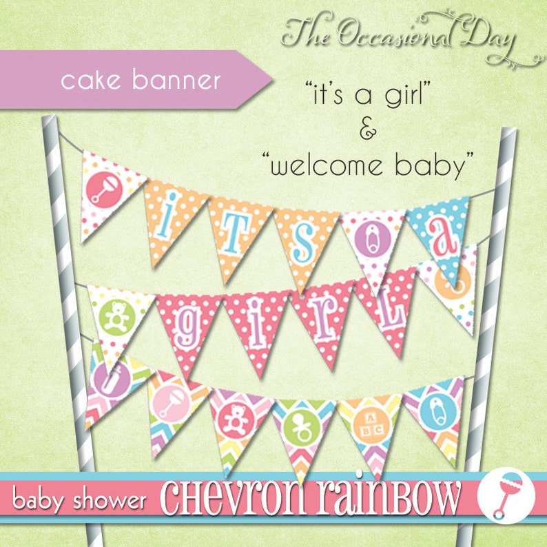 Chevron Rainbow Cake Banner Printable Baby Shower By The Etsy