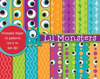 PRINTABLE Lil' Monsters • 12x12 Digital Paper Pack • INSTANT DOWNLOAD