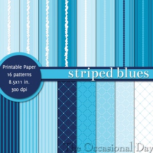 PRINTABLE Paper 8.5x11 inch - Striped Blues - Blue & White - INSTANT DOWNLOAD