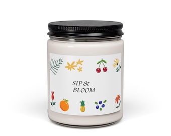 Sip & Bloom Floral Fruit Candle, Soy Candle 9oz | Cherry Orange Pineapple Scent