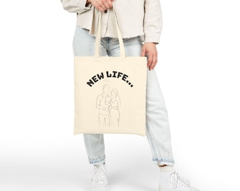 New Life Starts Now Tote Bag | Minimal Line Art Couple Cotton Canvas