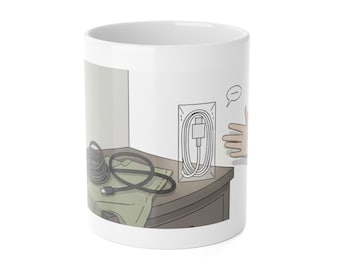 ADHD Charger Humor Mug, Neurodivergent Gift, Executive Dysfunction Ceramic Cup