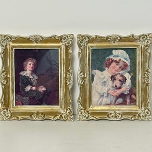 VTG Pair Victorian Style Ornate Gold Framed Miniature Art Prints Bubbles Millais