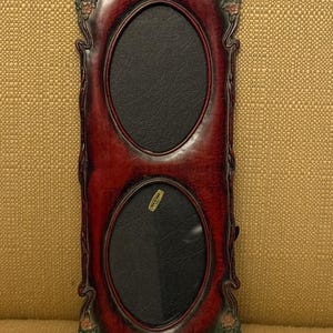 Vintage Art Nouveau Double Oval Picture Frame Floral Burgundy Wall Hanging Taiwa