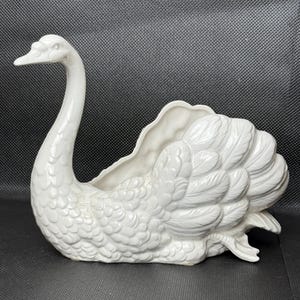 Vintage 1981 Fitz & Floyd White Swan Keramik-Pflanzgefäß, Tischdekoration, Übertopf, Japan