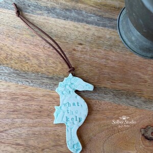 Handmade Ceramic Seahorse Ornament | Coastal Pottery Wall Hanging | Beach House Decor | Ocean Lover Gift | What the Kelp