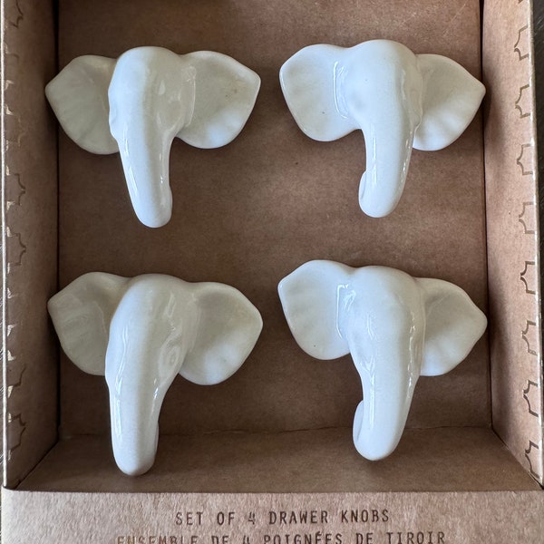 Elephant Drawer Knobs, Ceramic Ivory Tone, 4 pack drawer pulls
