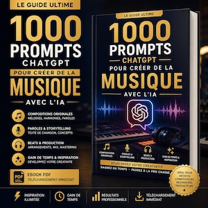 1000 prompts ChatGPT pour créer de la musique avec l'IA - Composition,paroles,beats,production musicale-Ebook PDF