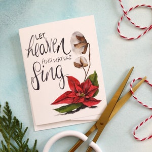 Let Heaven and Nature Sing Holiday Card Christmas Card Watercolor Christmas Greeting Poinsettia Art Watercolor Poinsettia image 2