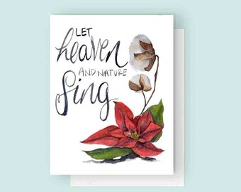 Let Heaven and Nature Sing Holiday Card | Christmas Card | Watercolor Christmas Greeting | Poinsettia Art | Watercolor Poinsettia