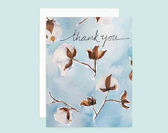 Watercolor Thank You Card | Cotton Thank You Card | Watercolor Cotton Card | Thank You Greeting Card | Thanks Card | Blank Card