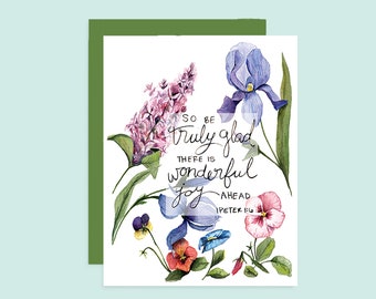 Joy Floral Greeting Card Set of 5 | Watercolor Floral Cards | Flower Cards | Watercolor Flowers | Watercolor Wildflowers | Wildflower Cards
