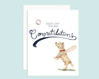 Right Off The Bat Congratulations Greeting Card | Congrats Card | Dog Puns | Baseball Card | Baseball Puns | Encouragement Card