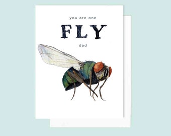 You Are One Fly Dad Fathers Day Card | Funny Card for Dad | Card for Father's Day | Watercolor Fly Card | Watercolor Insects | Pun Cards