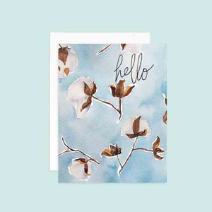 Watercolor Cotton Hello Card | Hello Greeting Card | Friendship Card | Hi Card | Hello Friends Card | Card for Friends