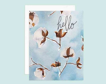 Watercolor Cotton Hello Card | Hello Greeting Card | Friendship Card | Hi Card | Hello Friends Card | Card for Friends