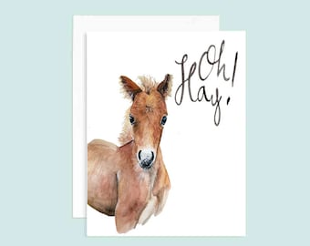 Oh Hay Greeting Card | Horse Puns | Hay Puns | Horse Card | Animal Puns | Hello Card