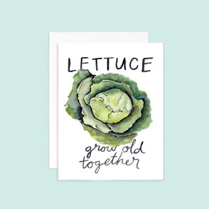 Lechuga envejecen juntos Tarjeta de felicitación / Lechuga acuarela / Tarjeta de aniversario de acuarela / Tarjeta de aniversario divertida / Tarjeta de lechuga en blanco