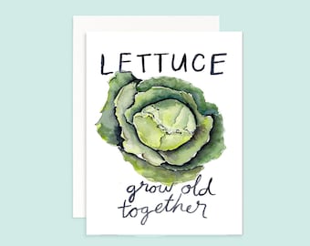 Lettuce grow old together Greeting Card | Watercolor Lettuce | Watercolor Anniversary Card | Funny Anniversary Card | Blank Lettuce Card