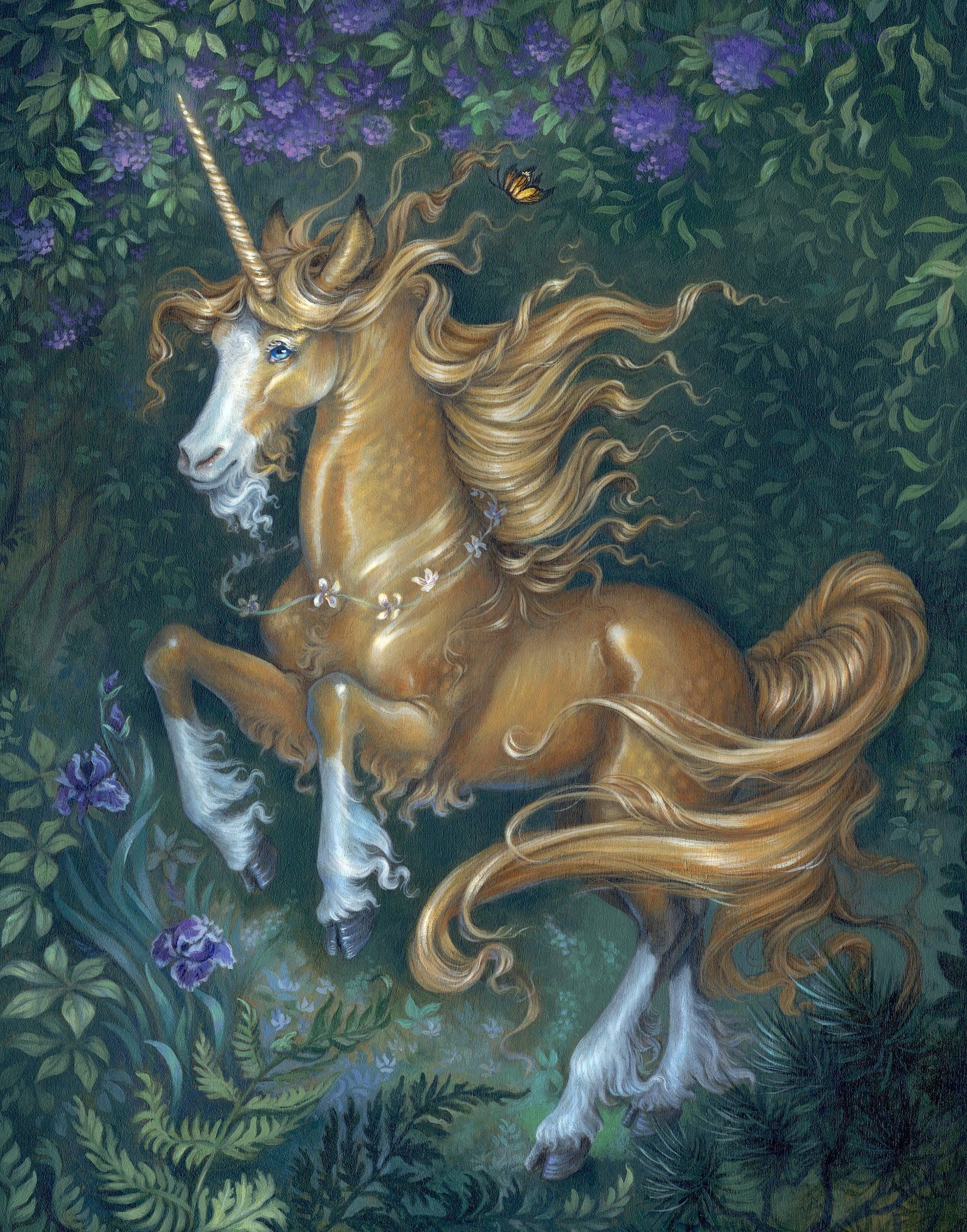 The Golden Unicorn Fine Art Print , 11x14 Fantasy Art, Horse, Painting