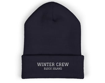 Winter Crew Block Island Embroidered Beanie, Cuffed Knit Hat, Off Season Rhode Island Gift, New England Winter Hat