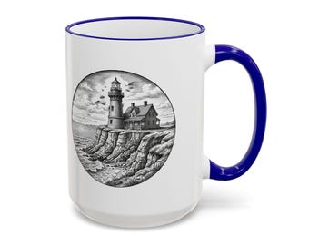 Block Island Lighthouse Coffee Mug, Vintage Engraving, Rhode Island Gift (11 or 15 oz)