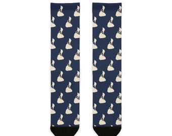 Calcetines Block Island, calcetines de caña alta con estampado de mapa de la isla, regalo de Rhode Island, ideal para rellenar calcetines navideños.