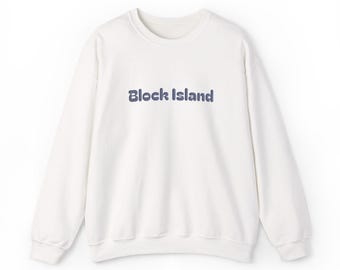 Sudadera con estampado Block Island Puff, cuello redondo con letras en relieve 3D, suéter de recuerdo de Rhode Island, regalo de la costa de Nueva Inglaterra