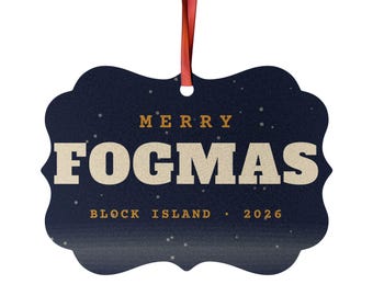 Merry Fogmas Block Island Ornament 2026, Aluminum Christmas Ornament, Rhode Island Christmas Gift, Coastal New England Ornament
