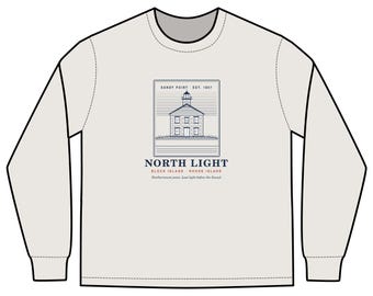 North Light Long Sleeve Shirt, Block Island Lighthouse Mens Heavy Faded Tee, Sandy Point Rhode Island