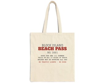 Block Island Beach Pass Tote, Heavy Cotton Canvas Bag, Rhode Island Summer Gift