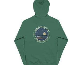 Sandy Point Seal Club Full Zip Hoodie, Block Island North Light Seal Sweatshirt, Rhode Island Gift