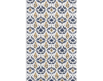 Navy and Gold Damask Hand Towel | Boho Floral Tiled Pattern