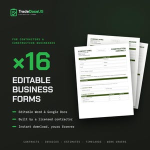 Contractor Forms Bundle, 16 Editable Construction Business Templates (Instant Download)