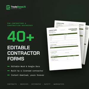 Editable Contractor Forms Bundle, 40+ Construction Templates (Instant Download)