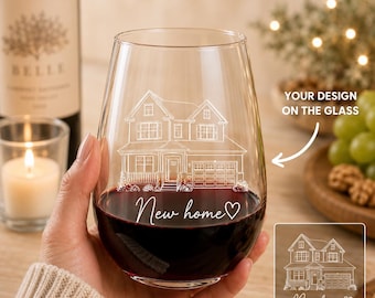 Personalized House Portrait Glass | Custom Engraved Realtor Closing Gift | New Home Gift | Housewarming Present | First Home Keepsake |